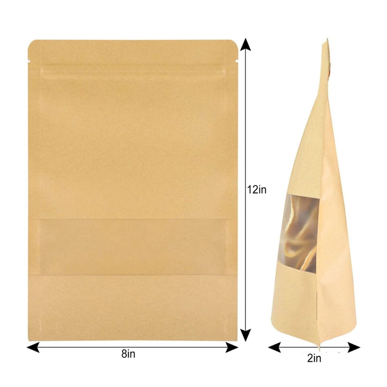 Kraft Bags with Window Resealable Ziplock Stand Up Pouches Sealable Bags